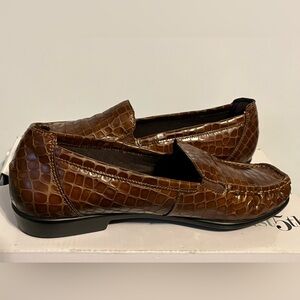 SAS Brown Crocodile Texture Loafers